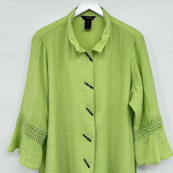 Ali Miles Tunic Top Shirt Size 1X Crinkle Button Up Crochet Artsy Boho Statement - Picture 3 of 16